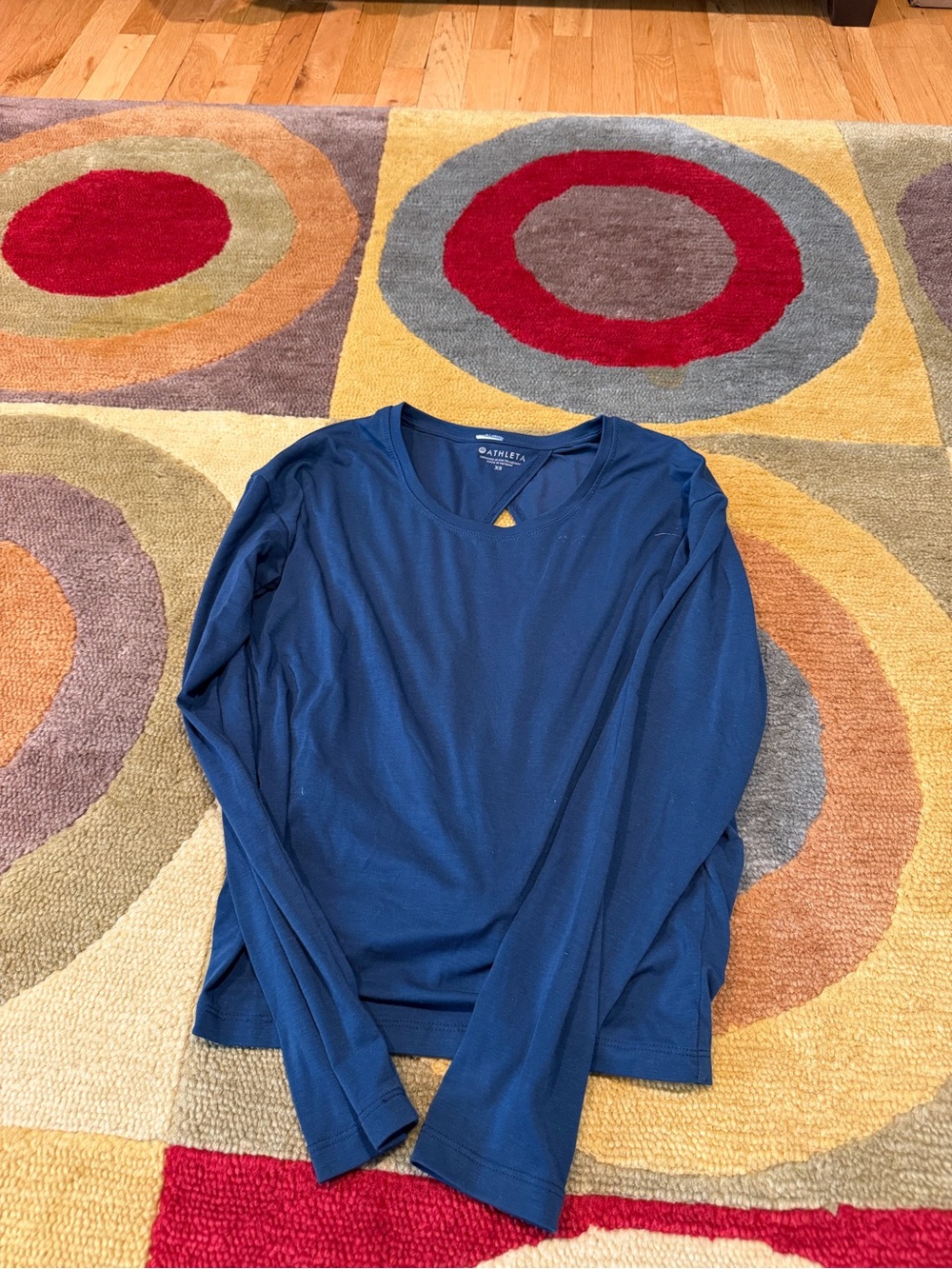 Athleta Women Cloudlight Long Sleeve Tee Shirt Tie Back Cutout Teal Blue Size XS